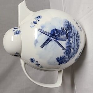1984 Delft Blue Windmill Ter Steege BV Holland Coffee Tea Pot Pitcher